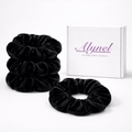 Pack de 3 Coleteros de Terciopelo Premium: Suaves, Elegantes y Resistentes. Ideal para todo tipo de cabello. (Midnight)