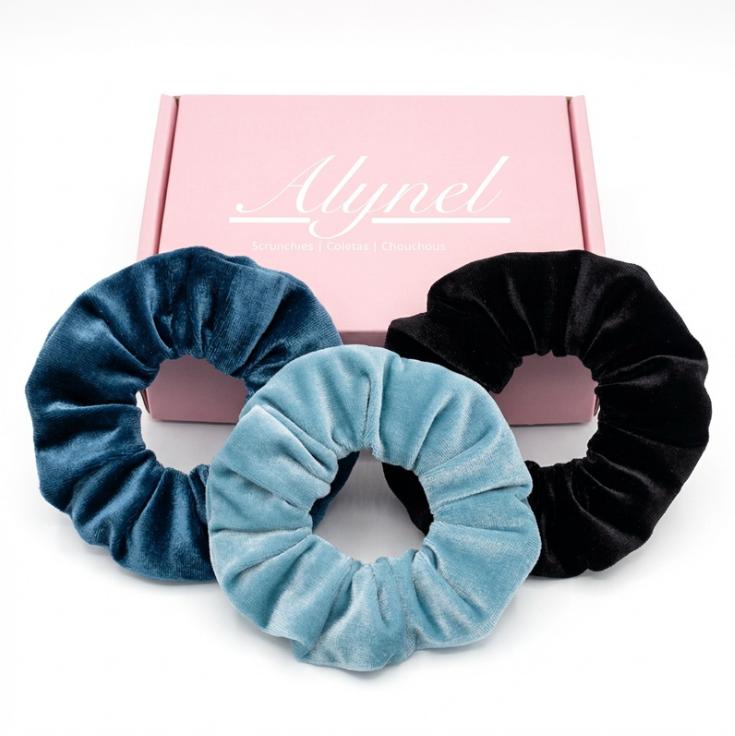 Pack de 3 Coleteros de Terciopelo Premium: Suaves, Elegantes y Resistentes. Ideal para todo tipo de cabello. (Sky & Night)
